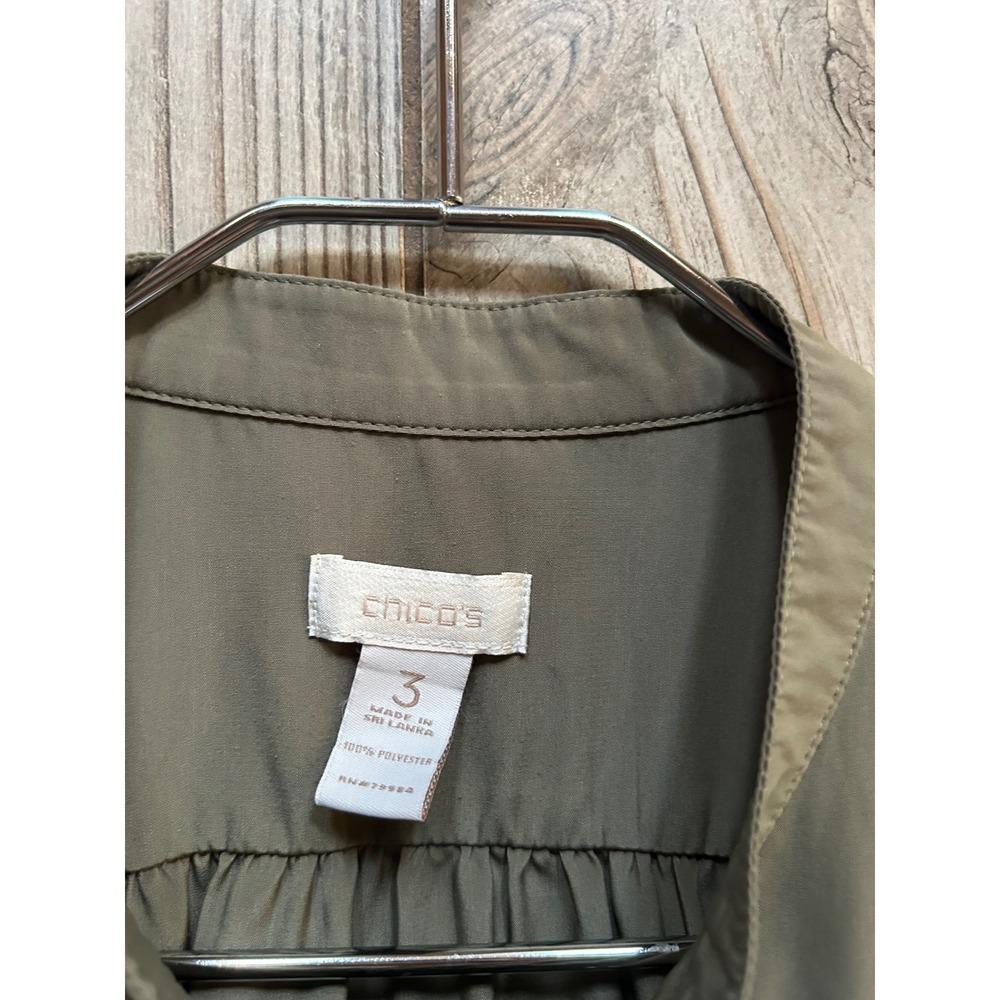 Chicos Olive Green Utility Blouse Size 3 XL 3/4 Sleeve Peplum Hem Pullover Top - Picture 5 of 6